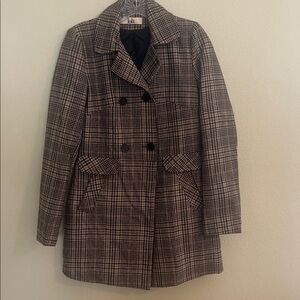 Lola Women's Checkered Pea Coat - Black and Brown